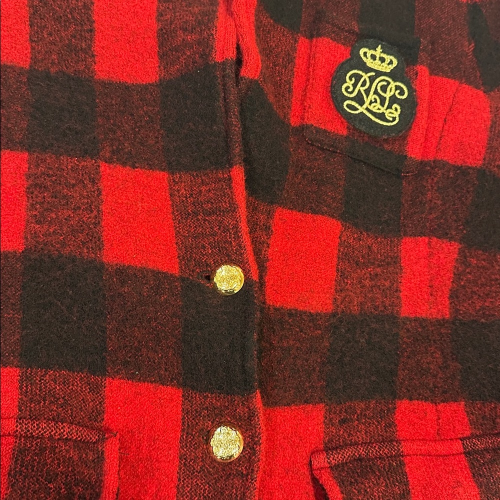 Ralph Lauren Buffalo Check Plaid Wool Knit Sweater Blazer Jacket Crest Rugby Lg - Picture 13 of 13